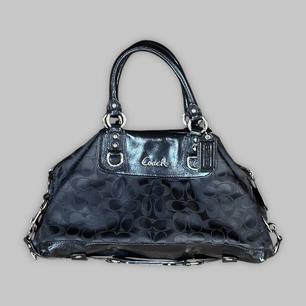 Coach Black Signature Jacquard & Leather Satchel Handbag